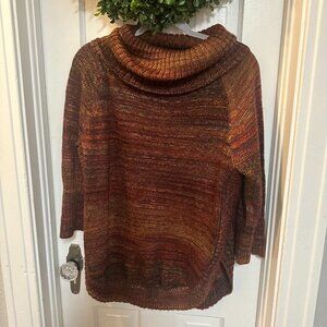 Ponsesa Fall Tone Oversized Brown & Maroon Turtle Neck -Large